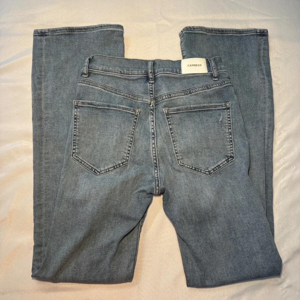 Express High Rise Bootcut Jeans Medium Wash Blue Size 4R Stretch Denim